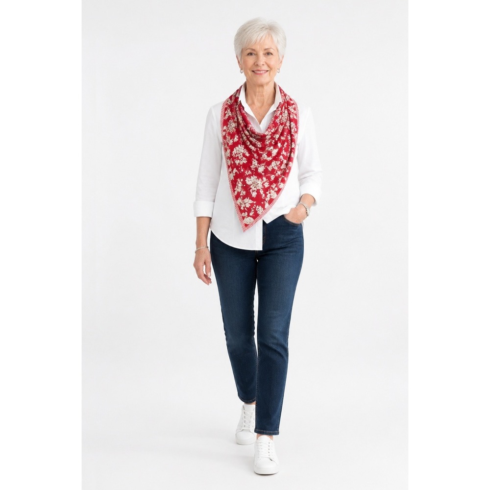 Red White Floral Skinny Scarf Hair Acc Bandeau Twilly Neck/Head wear Cottagecore